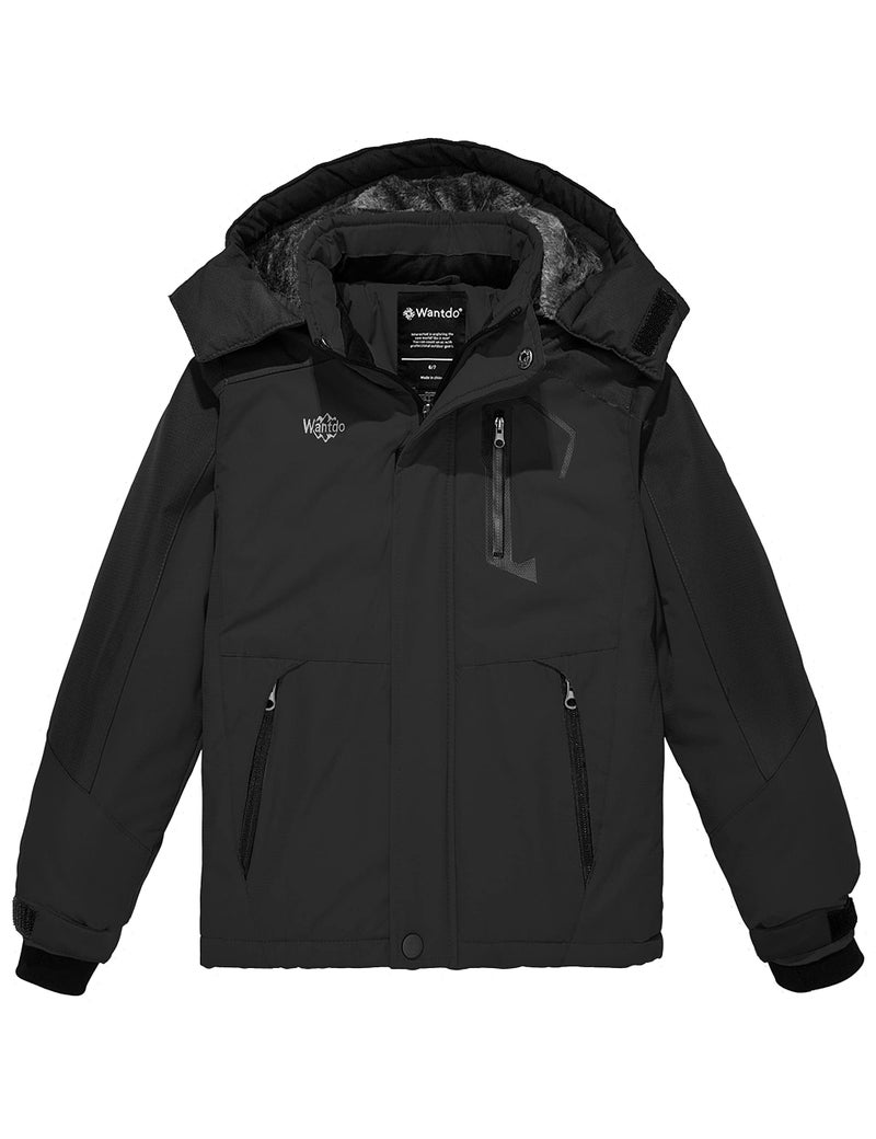 wantdo Big kid Boys' Fleece Winter Coats Waterproof Ski Jackets Warm Raincoat Black 10-12 - Image 1